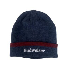 Budweiser Knit Beanie Hat Blue Red Stripe New Logo Embroidery